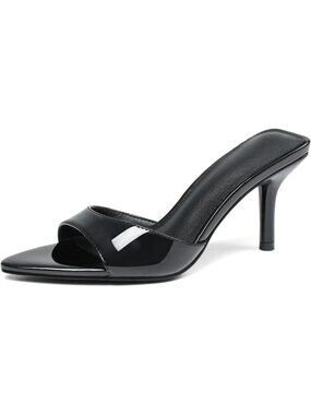 Women's Black Mules Kitten Heels Pointed Open Peep Toe High Heels Backless